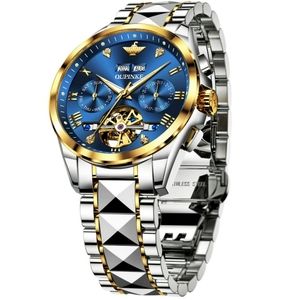 Oupinke Wristwatch for Men Automatic Mechanical Self-Winding Flywheel Tungsten S